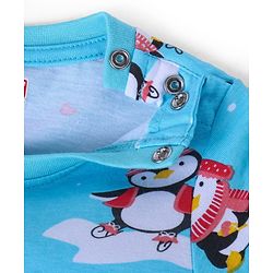 Babyhug Cotton Knit Full Sleeves Penguin Printed Night Suit - Light Blue