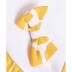 Babyhug Cotton Knit Half Sleeves Printed Frock With Bow Applique - White & Yellow