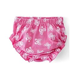 Babyhug Sinker Knit Half Sleeves Frock With Bloomer Butterfly Print & Bow Applique- Pink