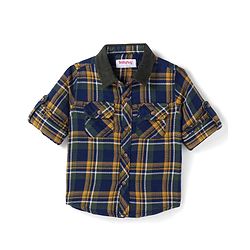 Babyhug Cotton Woven Full Sleeves Checkered Shirt - Navy Blue