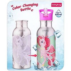 Babyhug Unicorn Theme Stainless Steel Color Changing Magic Bottle Pink |Leak Resistant|BPA Free|Rust Proof|600 ml