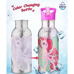 Babyhug Unicorn Theme Stainless Steel Color Changing Magic Bottle Pink |Leak Resistant|BPA Free|Rust Proof|600 ml
