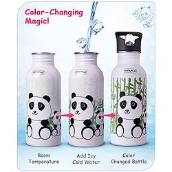 Babyhug Panda Theme Stainless Steel Color Changing Magic Bottle White|Leak Resistant|BPA Free|Rust Proof|600 ml
