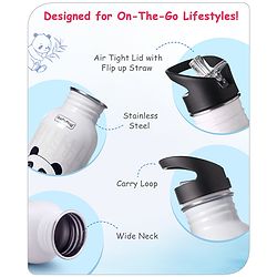 Babyhug Panda Theme Stainless Steel Color Changing Magic Bottle White|Leak Resistant|BPA Free|Rust Proof|600 ml