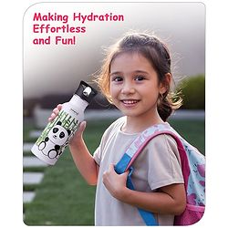 Babyhug Panda Theme Stainless Steel Color Changing Magic Bottle White|Leak Resistant|BPA Free|Rust Proof|600 ml