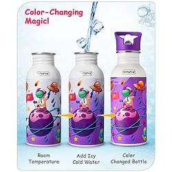 Babyhug Panda Theme Stainless Steel Color Changing Magic Bottle White|Leak Resistant|BPA Free|Rust Proof|600 ml