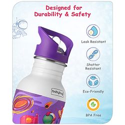 Babyhug Panda Theme Stainless Steel Color Changing Magic Bottle White|Leak Resistant|BPA Free|Rust Proof|600 ml
