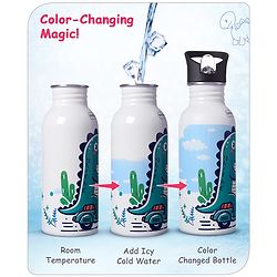 Babyhug Panda Theme Stainless Steel Color Changing Magic Bottle White|Leak Resistant|BPA Free|Rust Proof|600 ml