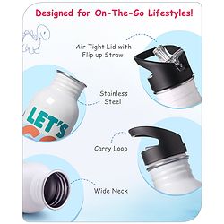 Babyhug Panda Theme Stainless Steel Color Changing Magic Bottle White|Leak Resistant|BPA Free|Rust Proof|600 ml