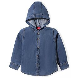 Babyhug Cotton Woven Full Sleeves Washed Hooded Denim Shirt - Blue