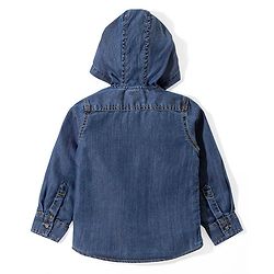 Babyhug Cotton Woven Full Sleeves Washed Hooded Denim Shirt - Blue