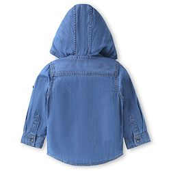 Babyhug Woven Full Sleeves Washed Hooded Denim Shirt - Blue