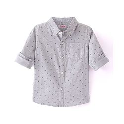 Babyhug Cotton Woven Full Sleeves Printed Shirt - Light Grey