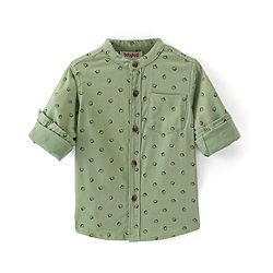 Babyhug Cotton Woven Full Sleeves Mandarin Collared Printed Shirt - Green
