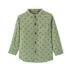 Babyhug Cotton Woven Full Sleeves Mandarin Collared Printed Shirt - Green