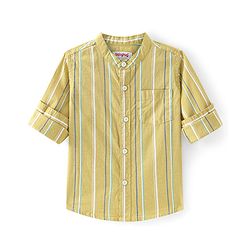 Babyhug Cotton Woven Full Sleeves Mandarin Collar Striped Kurta Shirt -Light Yellow