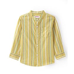 Babyhug Cotton Woven Full Sleeves Mandarin Collar Striped Kurta Shirt -Light Yellow