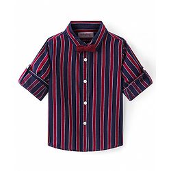 Babyhug Cotton Woven Full Sleeves Shirt with Stripes & Bow Applique - Red & Navy Blue