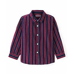 Babyhug Cotton Woven Full Sleeves Shirt with Stripes & Bow Applique - Red & Navy Blue