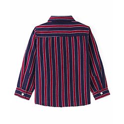 Babyhug Cotton Woven Full Sleeves Shirt with Stripes & Bow Applique - Red & Navy Blue