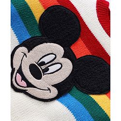 Babyhug Disney Knit Full Sleeves Winter Wear Striped Romper with Mickey Mouse Graphics -White