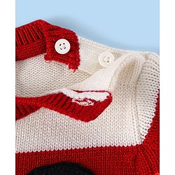 Babyhug Disney Knit Full Sleeves Winter Wear Striped Romper with Mickey Mouse Graphics -White