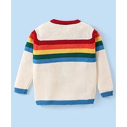Babyhug Disney Knitted Full Sleeves Pullover Sweater with Stripes & Mickey Mouse Graphics - White