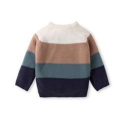 Babyhug Knitted Full Raglan Sleeves Sweater with Bear Patch Detailing - Blue Brown & White