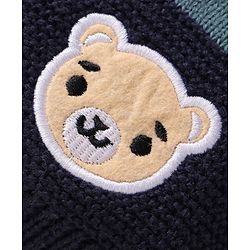 Babyhug Knitted Full Raglan Sleeves Sweater with Bear Patch Detailing - Blue Brown & White