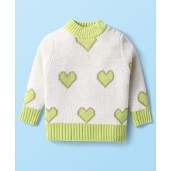 Babyhug Knitted Full Sleeves Pullover Sweater With Heart Design - Off White