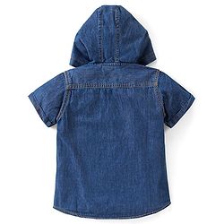 Babyhug Denim Half Sleeves Text Printed Hooded Shirt - Blue