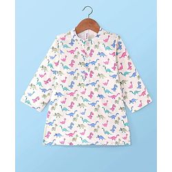 Babyhug 100% Cotton Woven Full Sleeves Dino Printed   Kurta & Dhoti Set - Cream