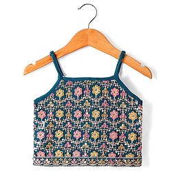 Babyhug Singlet Sleeves Abla  Embroidered Choli With Lehenga and Dupatta Set - Teal Blue