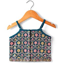Babyhug Singlet Sleeves Abla  Embroidered Choli With Lehenga and Dupatta Set - Teal Blue