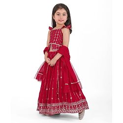 Babyhug Georgette  Woven Sleeveless Sequined Embroidered Choli Lehenga Set with Dupatta  - Maroon