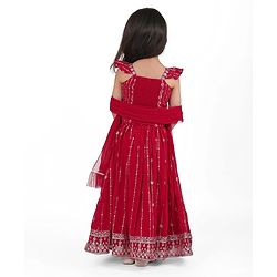 Babyhug Georgette  Woven Sleeveless Sequined Embroidered Choli Lehenga Set with Dupatta  - Maroon