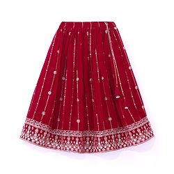 Babyhug Georgette  Woven Sleeveless Sequined Embroidered Choli Lehenga Set with Dupatta  - Maroon