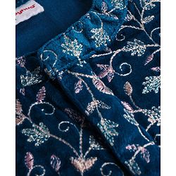 Babyhug Woven Full Sleeves Floral Embroidered Velvet Sherwani Kurta Pyjama Set - Teal