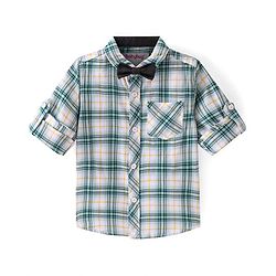 Babyhug Cotton Woven Full Sleeves Shirt with Checks & Bow Applique - White