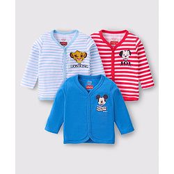 Babyhug Disney Interlock Cotton Knit Full Sleeves Front Open Jhablas with  Mickey Mouse 101 Dalmatians and Lion King Graphics Pack of 3 - Red & Blue