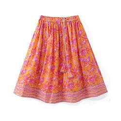 Babyhug Woven Half Sleeves Floral Print Choli Lehenga & Dupatta Set With Sequin Embroidery & Lace Detailing - Orange