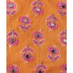Babyhug Woven Half Sleeves Floral Print Choli Lehenga & Dupatta Set With Sequin Embroidery & Lace Detailing - Orange