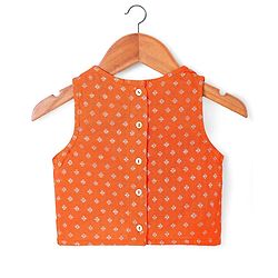 Babyhug Woven Sleeveless Foil Printed Choli Lehenga & Dupatta Set with Tassles & Lace Detailing - Orange