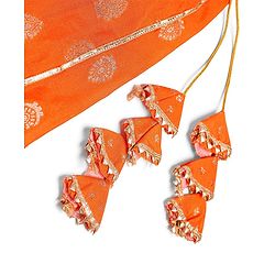 Babyhug Woven Sleeveless Foil Printed Choli Lehenga & Dupatta Set with Tassles & Lace Detailing - Orange