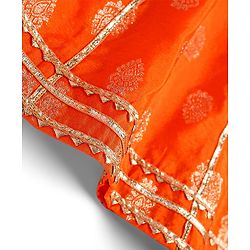 Babyhug Woven Sleeveless Foil Printed Choli Lehenga & Dupatta Set with Tassles & Lace Detailing - Orange
