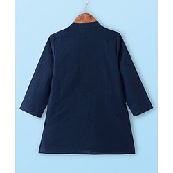 Babyhug Woven Full Sleeves Solid Colour Kurta Dhoti Set with Mirror Embroidery - Navy Blue