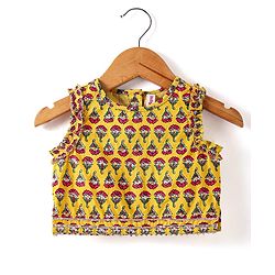 Babyhug Woven Sleeveless Floral Printed Choli Lehenga Set with Dupatta & Lace Detailing - Yellow