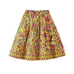 Babyhug Woven Sleeveless Floral Printed Choli Lehenga Set with Dupatta & Lace Detailing - Yellow