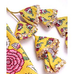 Babyhug Woven Sleeveless Floral Printed Choli Lehenga Set with Dupatta & Lace Detailing - Yellow
