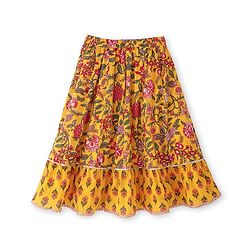 Babyhug Woven Frill Sleeves Floral Printed Choli Lehenga Set with Dupatta & Lace Detailing - Yellow